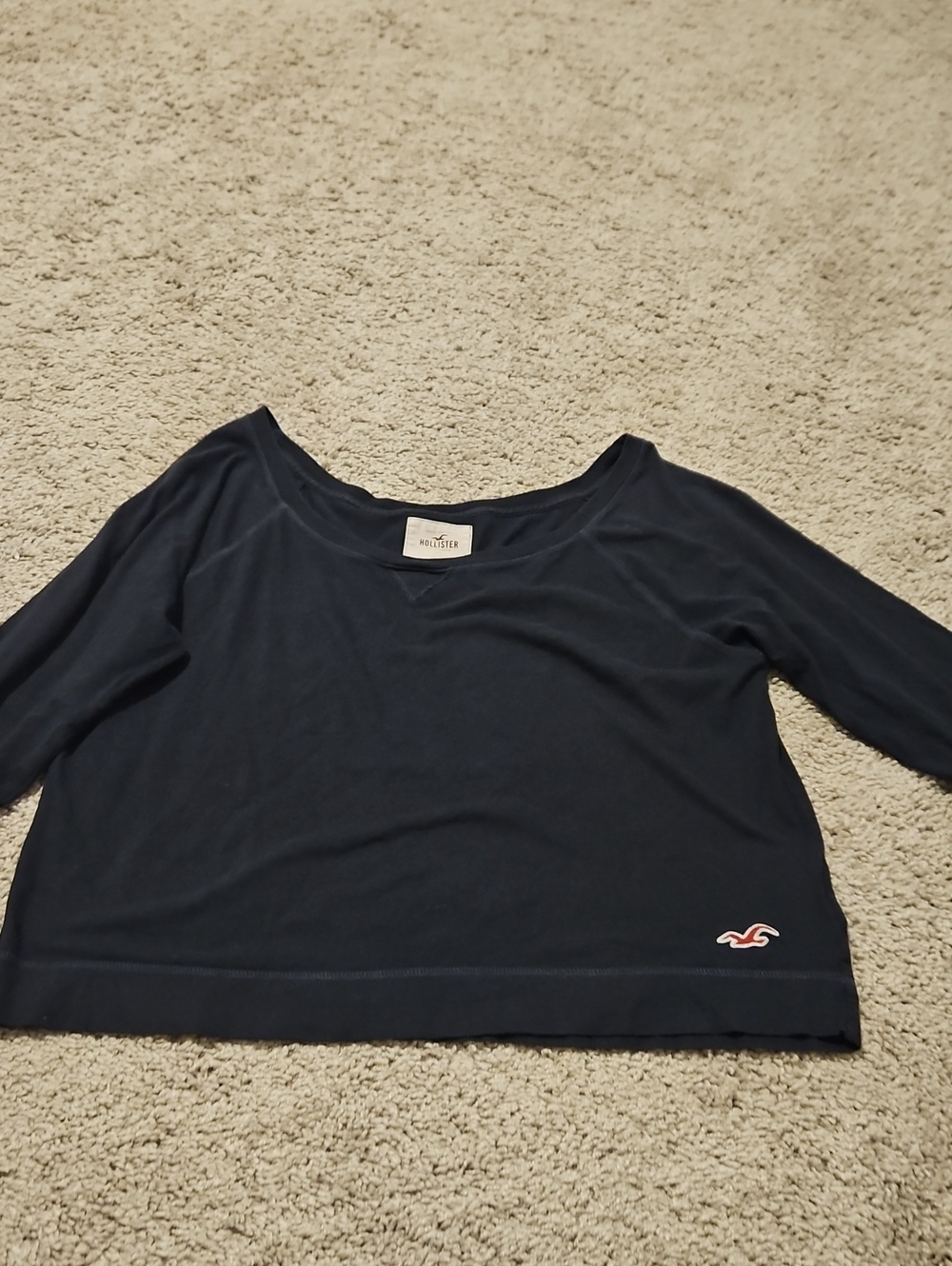 Hollister Navy Long Sleeve Scoop Neck Top